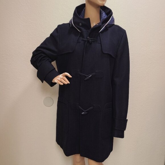 NEW! ADOLFO DOMINGUEZ WOOL-BLEND DUFFLE COAT PUFFER HOOD COLLEGIATE PREPPY sz M - Picture 1 of 11